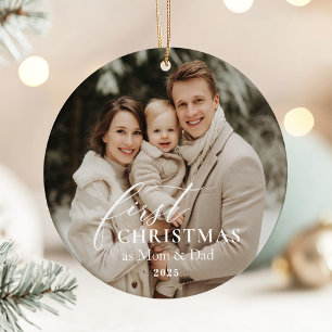 First Year as Mom & Dad Christmas Photo  Ceramic Ornament
