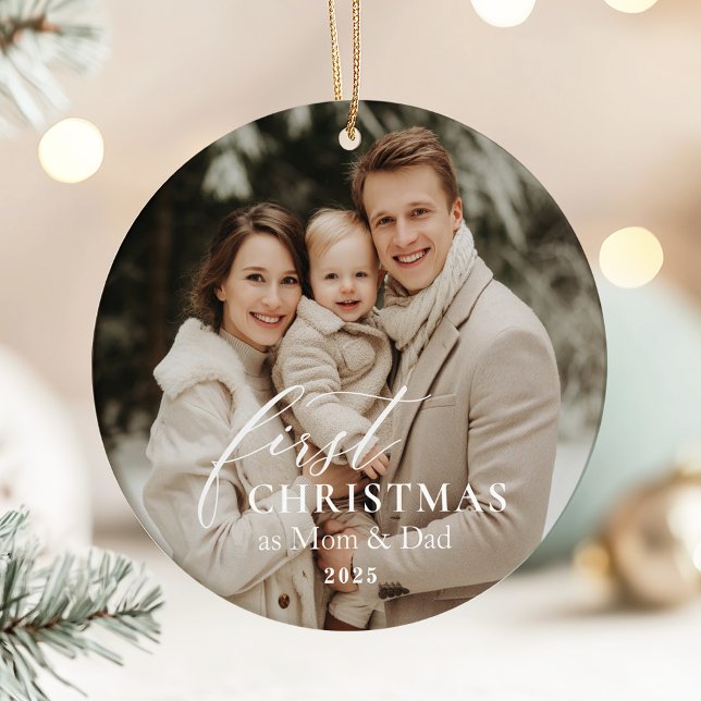 First Year as Mom & Dad Christmas Photo  Ceramic Ornament (Creator Uploaded)