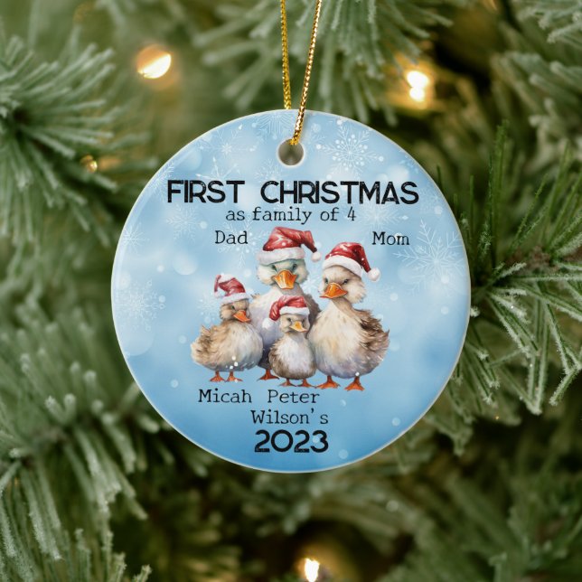 First Year Christmas as Family of 4 Duck Family  Ceramic Ornament (Tree)