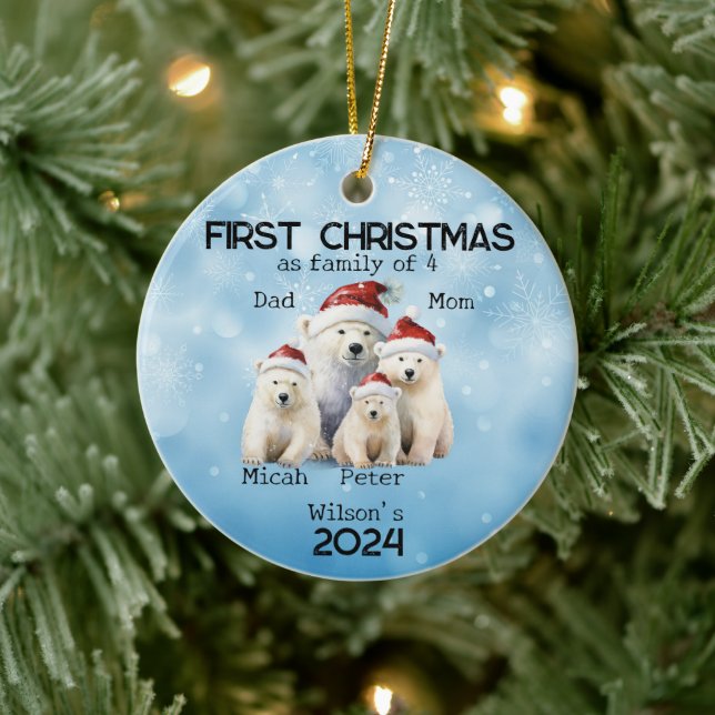 First Year Christmas as Family of 4 Polar Bear Ceramic Ornament (Tree)