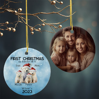First Year Christmas as Family of 4 Polar Bear Ceramic Ornament