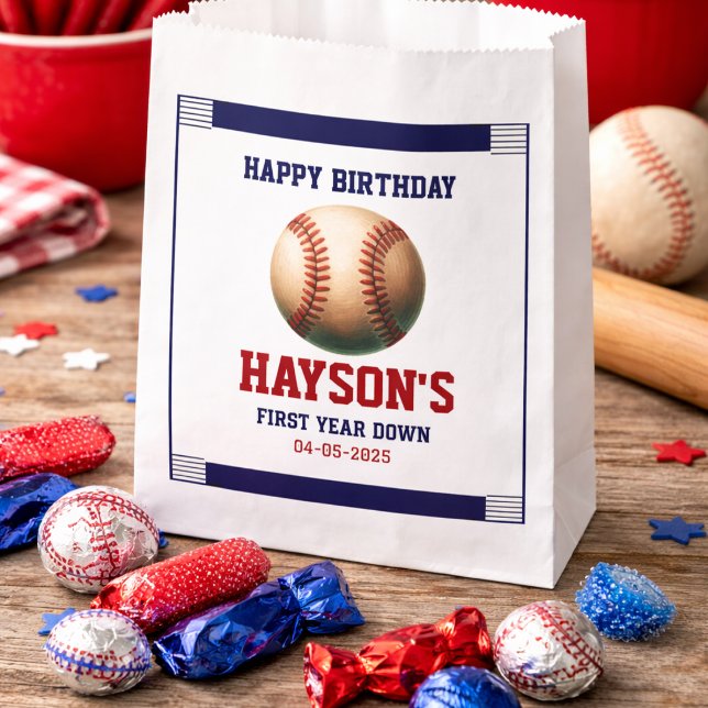 First Year Down Baseball 1st Birthday Party Favour Bag (First Year Down Baseball 1st Birthday Party favor bags)