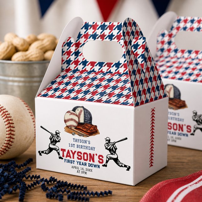 First Year Down Baseball 1st Birthday Party Favour Box (First Year Down Baseball 1st Birthday Party Favor Boxes)