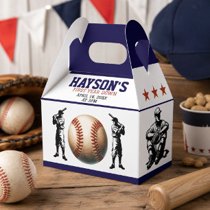 First Year Down Baseball 1st Birthday Party Favour Box