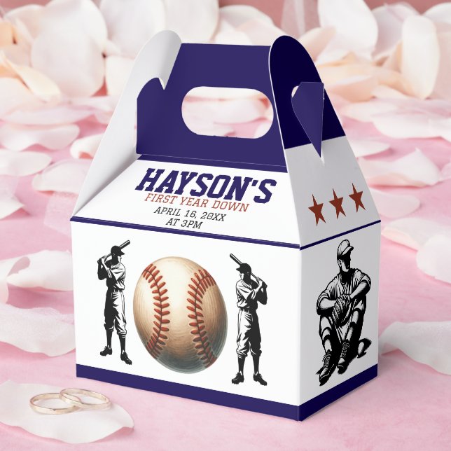 First Year Down Baseball 1st Birthday Party Favour Box (Wedding)