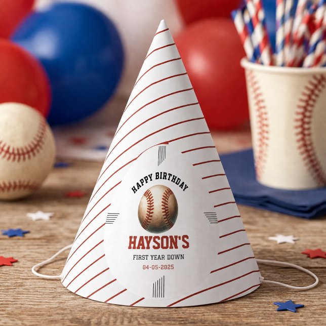 First Year Down Baseball 1st Birthday Party Hat (First Year Down Baseball 1st Birthday Party hat)