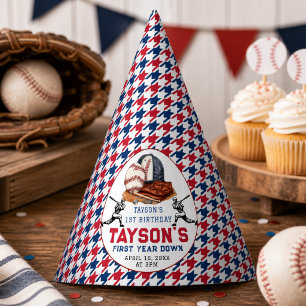 First Year Down Baseball 1st Birthday Party Hat