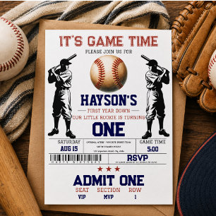  First Year Down Baseball 1st Birthday Party  Invitation