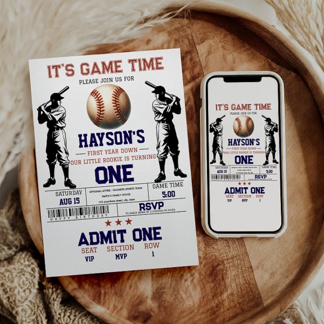  First Year Down Baseball 1st Birthday Party  Invitation (Creator Uploaded)