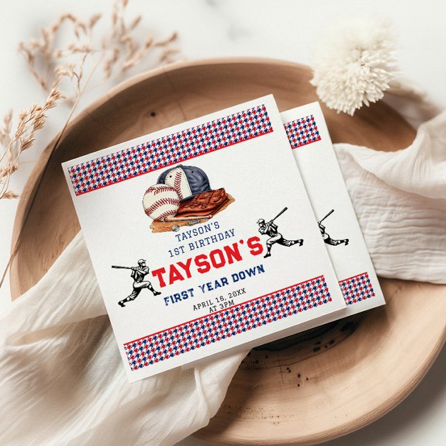 First Year Down Baseball 1st Birthday Party Napkin (Creator Uploaded)