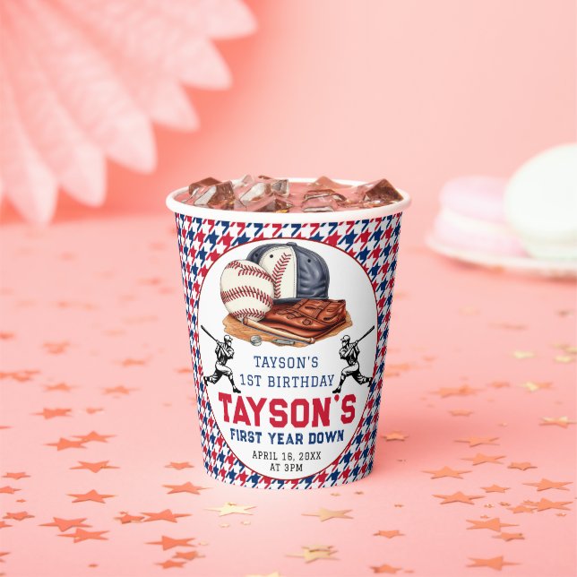 First Year Down Baseball 1st Birthday Party Paper Cups (Insitu)