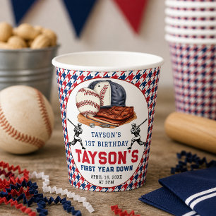 First Year Down Baseball 1st Birthday Party Paper Cups