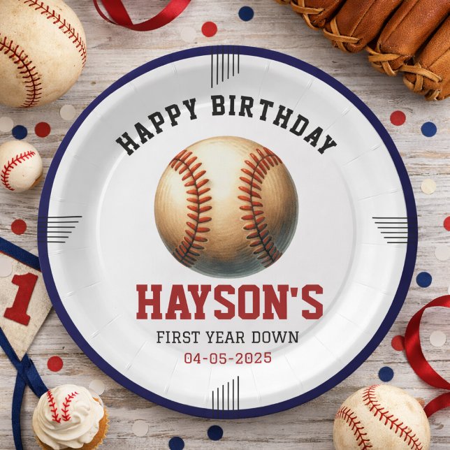 First Year Down Baseball 1st Birthday Party Paper Plate (First Year Down Baseball 1st Birthday Party Paper plate)