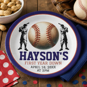 First Year Down Baseball 1st Birthday Party Paper Plate