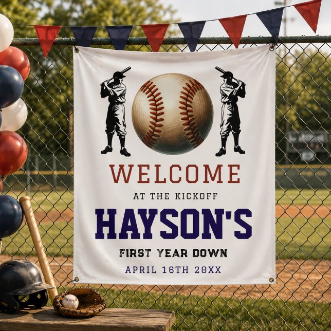  First Year Down Baseball 1st Birthday Welcome Banner (First Year Down Baseball 1st Birthday Welcome Banner)