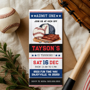  First Year Down Baseball Ticket 1st Birthday Part Invitation