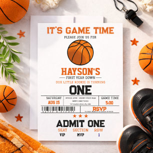 First Year Down Basketball 1st Birthday Party Invitation