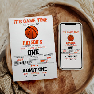 First Year Down Basketball 1st Birthday Party Invitation