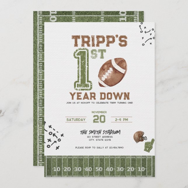 First Year Down | Boy Football Birthday Invitation (Front/Back)