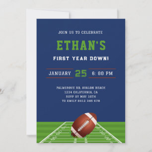 First Year Down Football - 1st Birthday Boy  Invitation