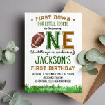 First Year Down Football 1st Birthday Invitation<br><div class="desc">Our football birthday invitation is the perfect way to invite friends and family to your party. The design features a sport theme, with plenty of space for all the important details such as the date, time, and location of the party. Perfect for any age, gender and theme of the party,...</div>