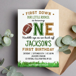 First Year Down Football 1st Birthday Invitation