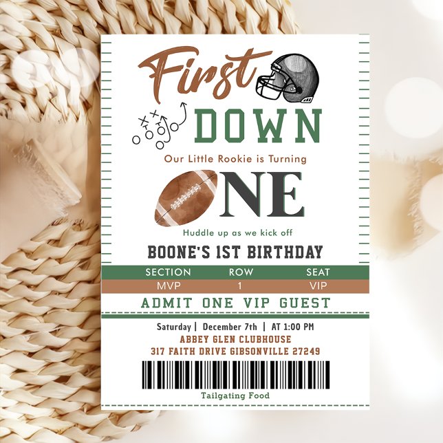First Year Down Football 1st Birthday Invitation (Creator Uploaded)