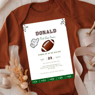 First Year Down Football 1st Birthday  Invitation