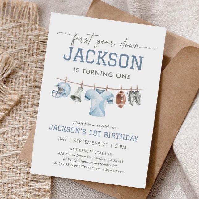 First Year Down Football 1st Birthday Invitation (Creator Uploaded)