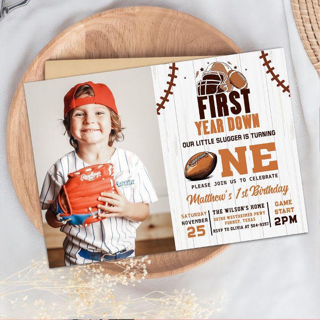 First Year Down Football 1st Birthday Invitation (Creator Uploaded)