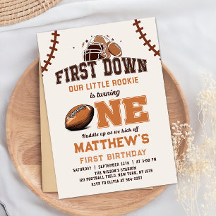 First Year Down Football 1st Birthday Invitation
