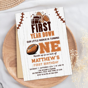 First Year Down Football 1st Birthday Invitation