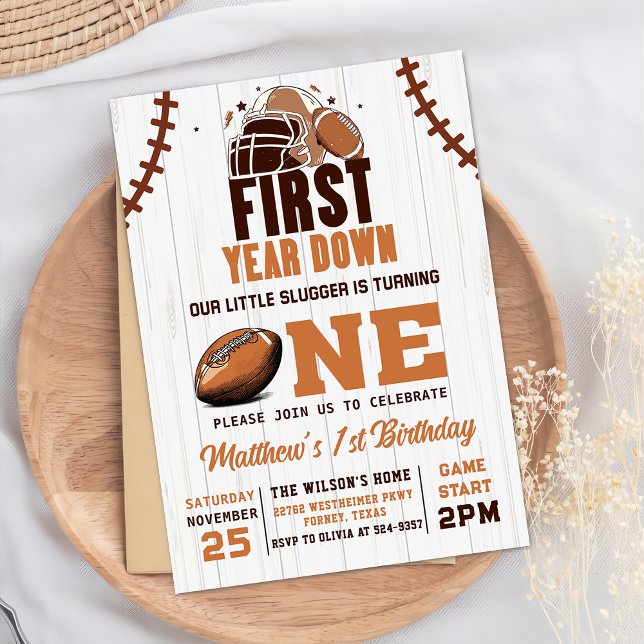 First Year Down Football 1st Birthday Invitation (Creator Uploaded)