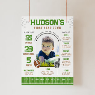 First Year Down Football 1st Birthday Milestone Poster