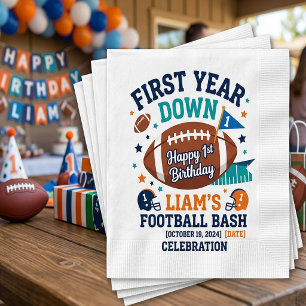 First Year Down Football 1st Birthday Napkin