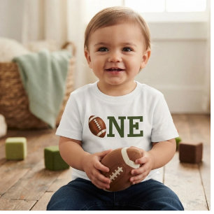 First Year Down Football 1st Birthday Party Baby T-Shirt