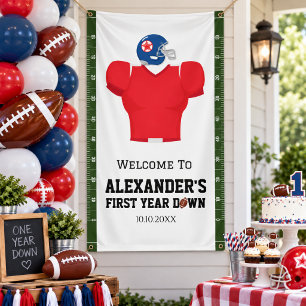 First Year Down Football 1st Birthday Party Banner