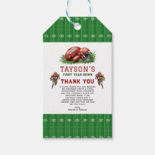 First Year Down Football 1st Birthday Party Gift Tags