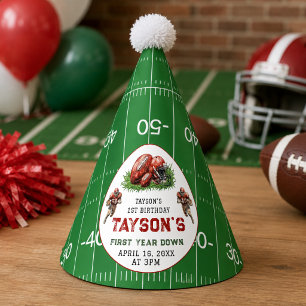 First Year Down Football 1st Birthday Party Hat