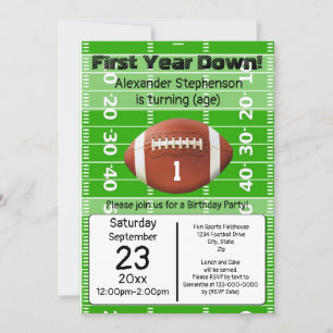 First Year Down Football 1st Birthday Party Invita Invitation