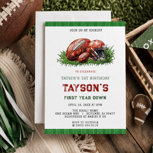 First Year Down Football 1st Birthday Party Invitation