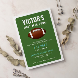 First Year Down Football   1st Birthday Party Invitation