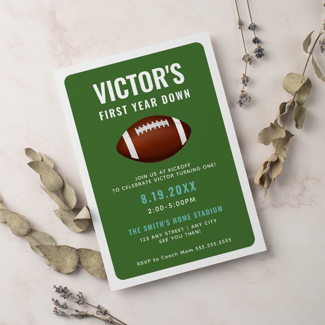 First Year Down Football | 1st Birthday Party Invitation (Creator Uploaded)