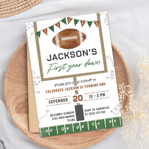 First Year Down Football 1st Birthday Party Invitation
