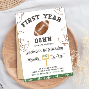 First Year Down Football 1st Birthday Party Invitation