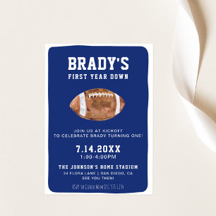 First Year Down Football   1st Birthday Party  Invitation