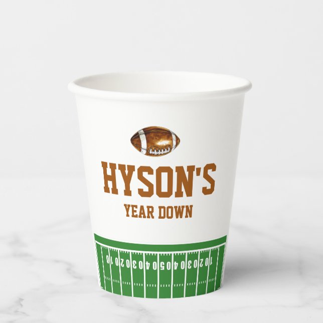First Year Down | Football 1st Birthday Party Paper Cups (Front)