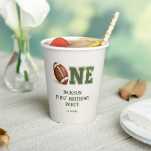 First Year Down Football 1st Birthday Party Paper Cups
