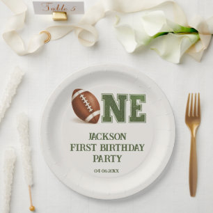First Year Down Football 1st Birthday Party Paper Plate
