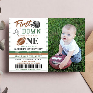 First Year Down Football 1st Birthday Photo Invitation